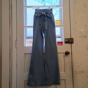 Wide Leg DENIM Jeans Jealous Tomato Sz Small High Rise Belt Zipper Closure